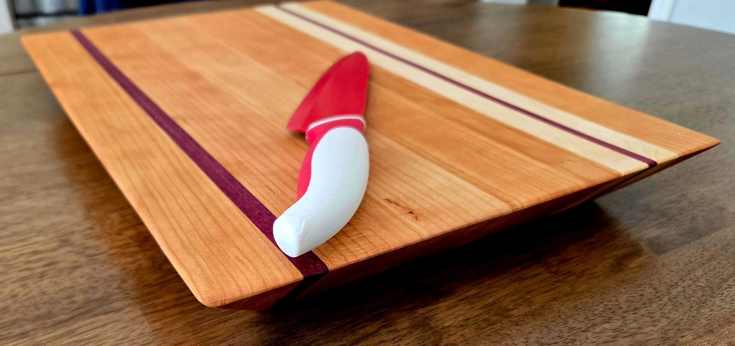 Morning Sun – Handcrafted Cherry, Maple & Purpleheart Cutting Board | Premium Edge Grain Kitchen Board